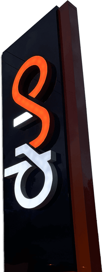 Duoprinti comunicação visual Imagem de um totem da empresa Duoprinti com retroiluminação em LED